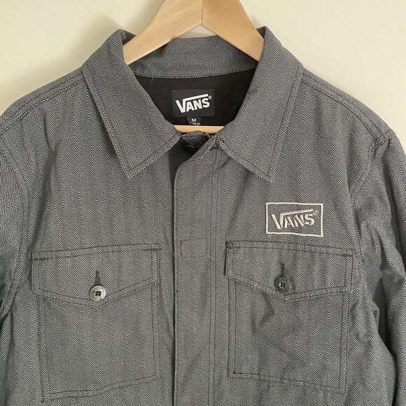 Vans Drill Chore Coat Gray Full Zip Lined Herringbone Pattern Cotton Men Sz Med - Picture 5 of 16